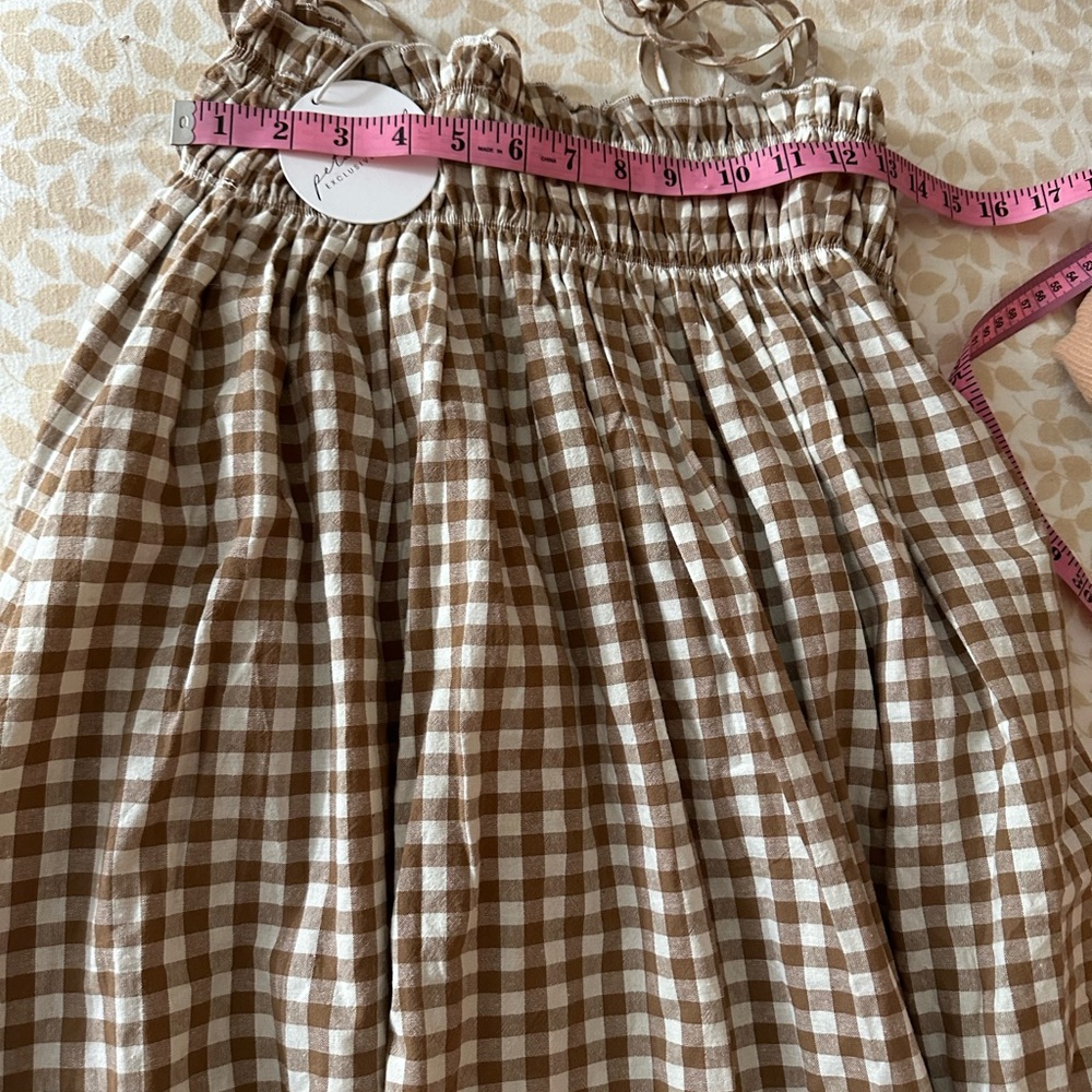 Smocked Gingham Tie-Strap Midi Dress - Beige/Tan - Picture 15 of 16